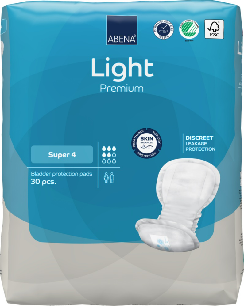 ABENA Light Premium Super - 30x Incontinentie Verband Dames en Heren - Inlegverband voor Licht tot Matig Urineverlies - 20x44cm / 850ml