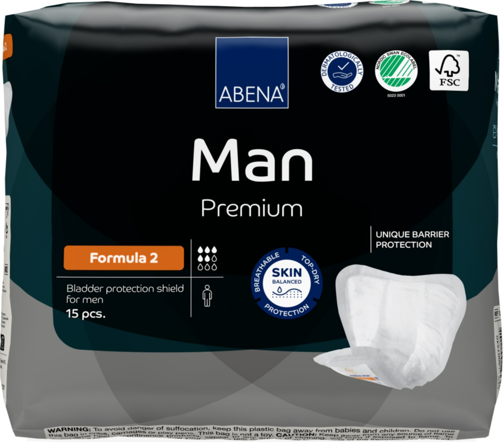 ABENA Man Premium Formula 2 - 15 Stuks Incontinentieverband voor Mannen - Incontinentie Mannen voor Licht tot Matig Urineverlies - 23x29cm / 700ml