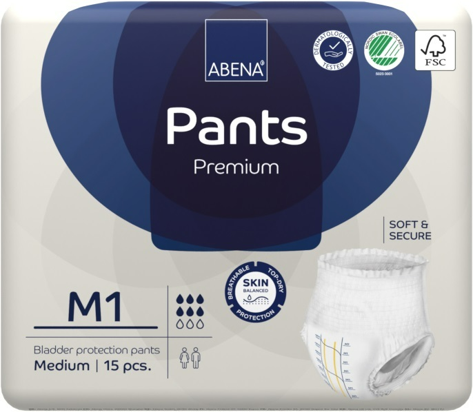 ABENA Pants Premium M1 - 15x Absorberend Broekje, te Dragen als Gewoon Ondergoed - Voor het Verlies van Flinke Scheuten Urine en (Dunne) Ontlasting - Heupomvang 80-110 cm - Absorpt