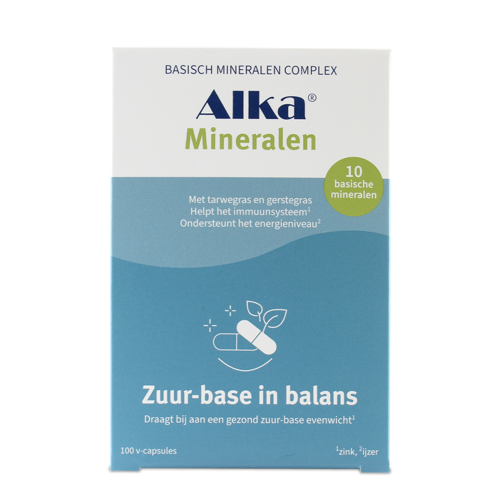 Alka Mineralen - Basische mineralen met tarwe- en gerstegras - 100 vegicaps - Basisch voedingssupplement - Tarwegras en Gerstegras - Calcium en Magnesium