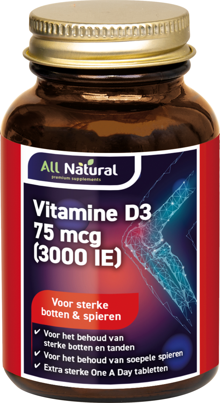 All Natural Vitamine D3 75 mcg (3000 IE) Tabletten