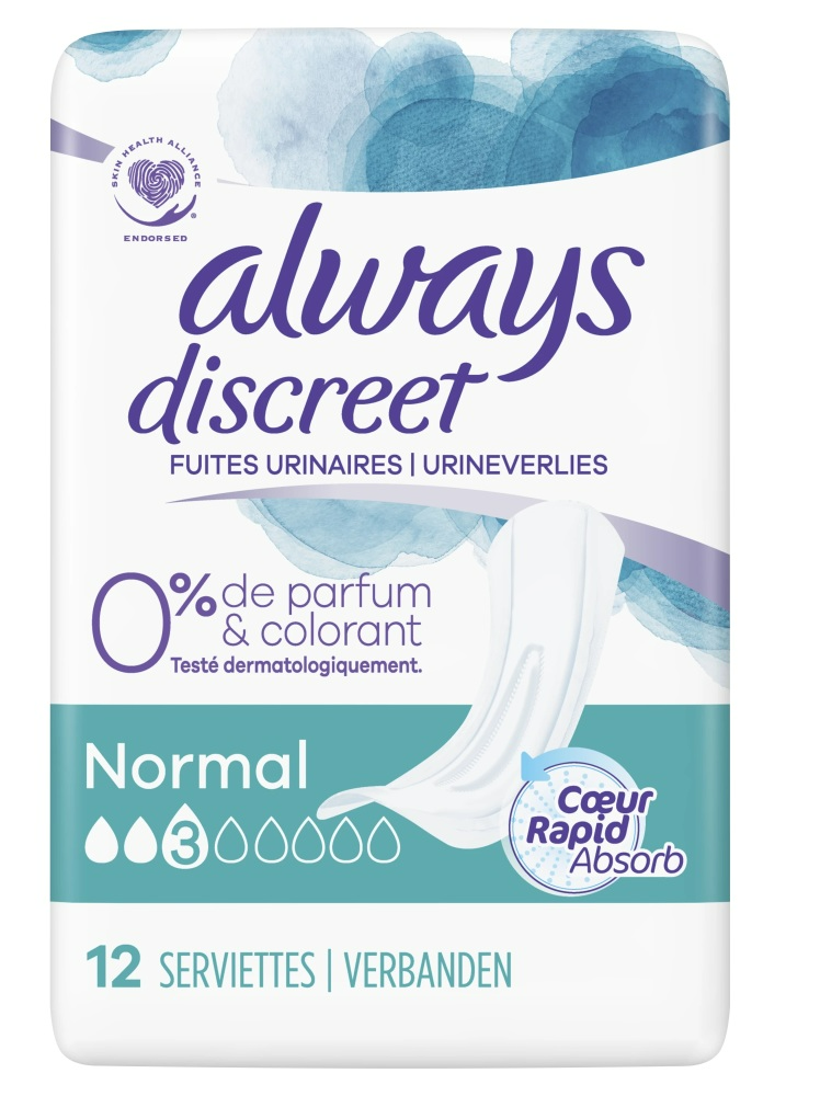 Always Discreet Normal 0% Parfum & Kleurstoffen 12ST