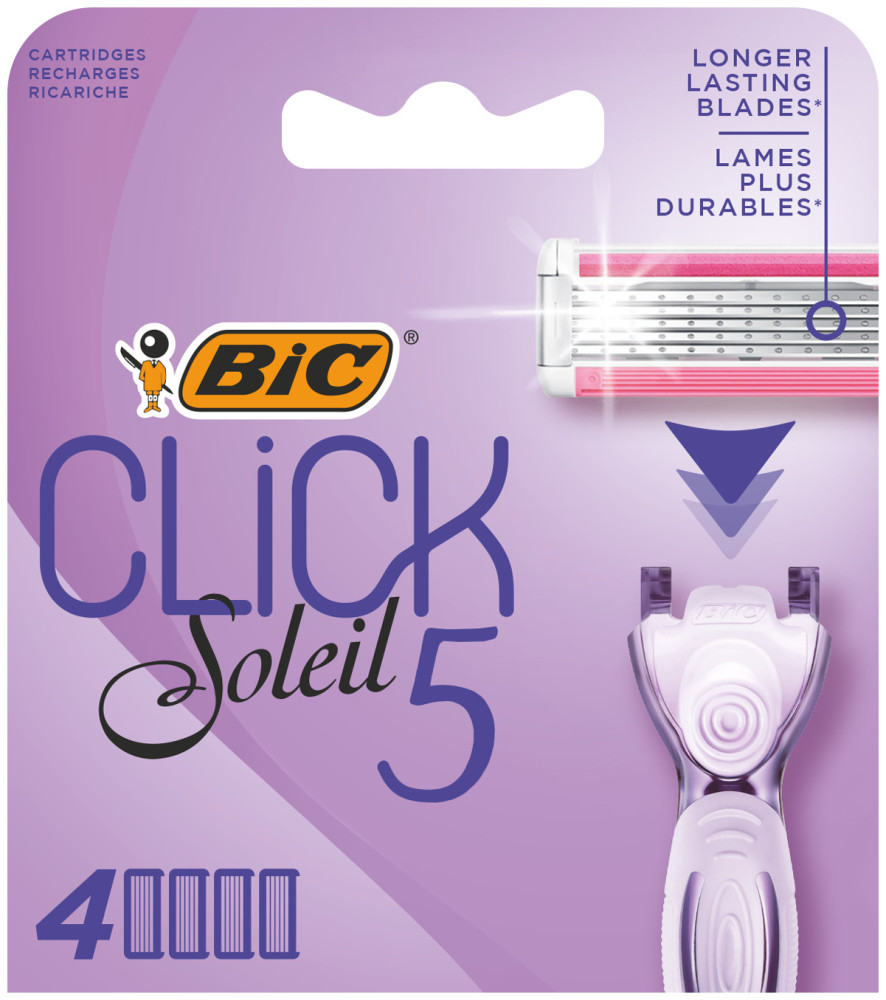 BIC Click 5 Soleil - Navullingen voor vrouwenscheersysteem met 5 Mesjes - Vochtinbrengende Strip met Aloë Vera - Doos met 4 navullingen