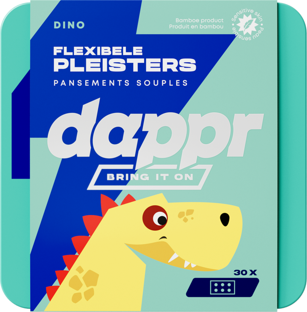 Dappr Dino - Pleisters van bamboe - 30 st. - 2 maten & 3 designs in 1 doosje