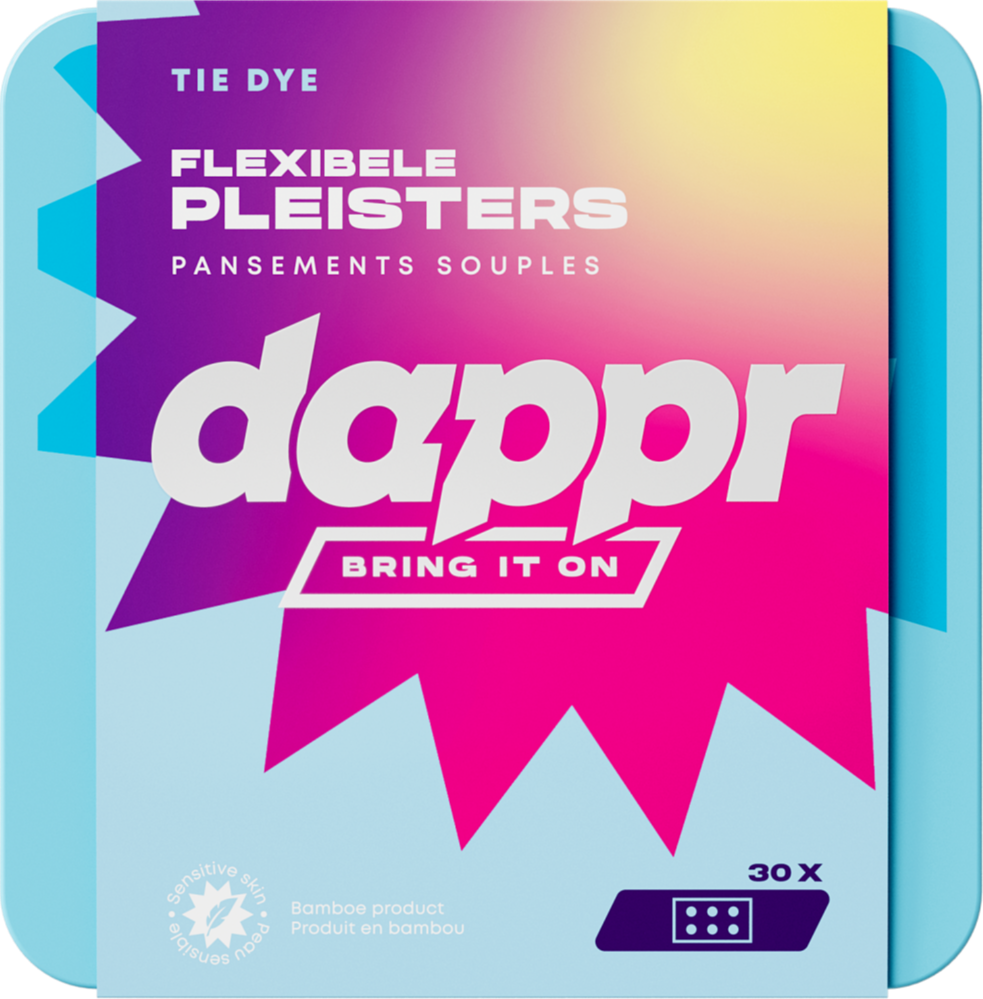 Dappr Tie Dye - Pleisters van bamboe - 30 st. - 2 maten & 3 designs in 1 doosje