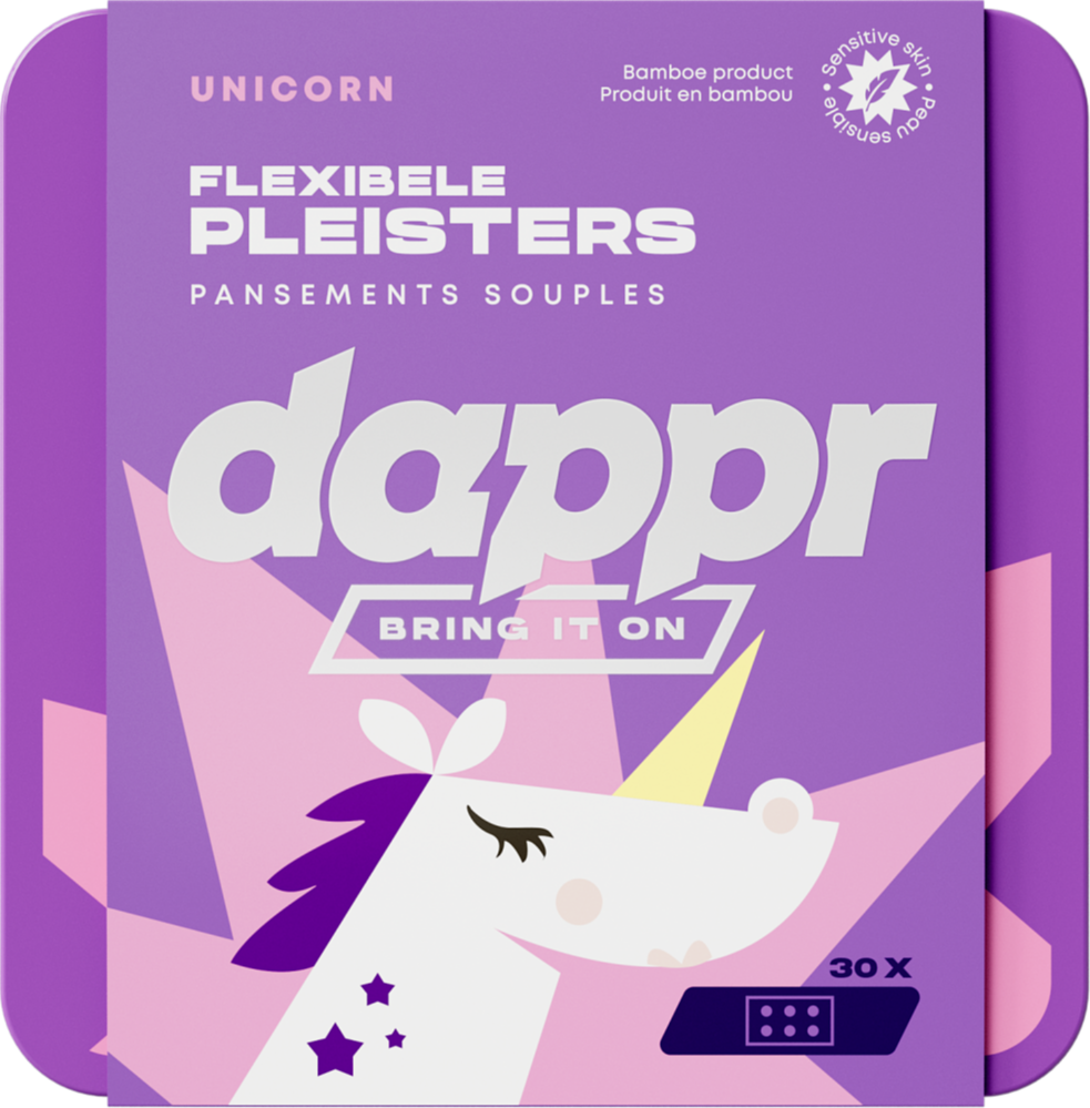 Dappr Unicorn - Pleisters van bamboe - 30 st. - 2 maten & 3 designs in 1 doosje