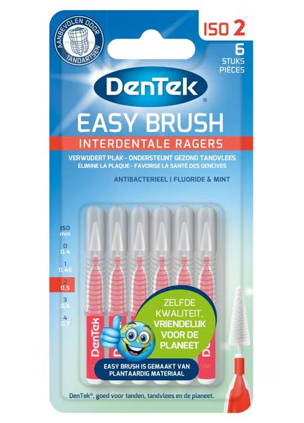 Dentek Easy brush - interdentale ragers - eco friendly - 12 stuks - ISO 2 maat 0,5 mm