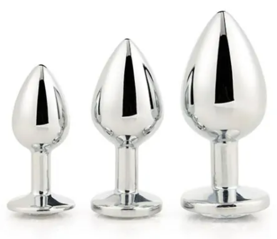 Dream Toys - Aluminium anaalplug set met siersteen 3 delig Gleaming Love - Zilver