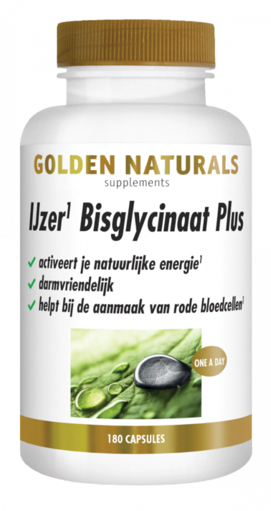 Golden Naturals IJzer Bisglycinaat Plus (180 veganistische capsules)