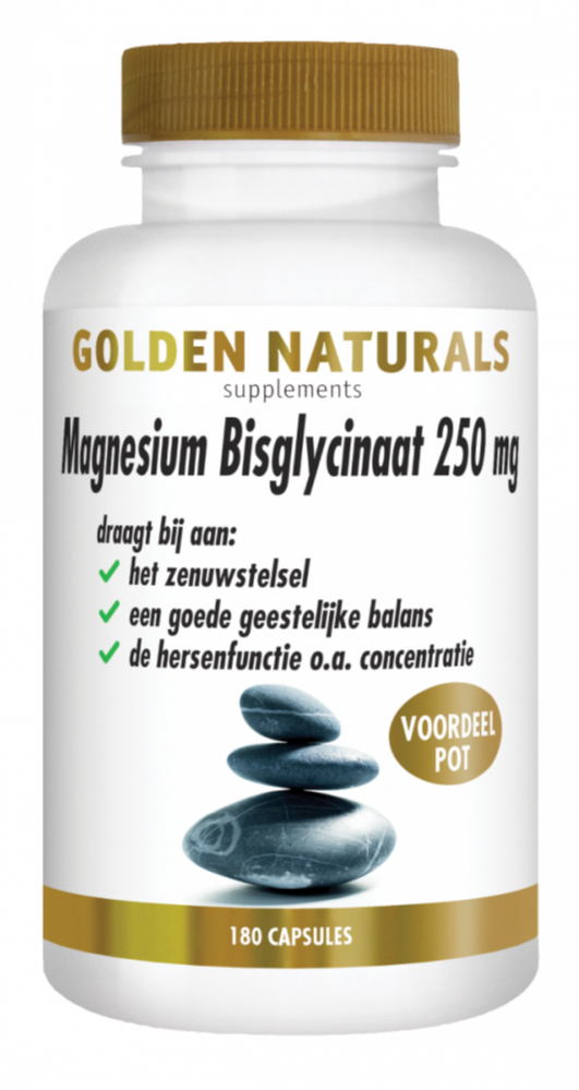 Golden Naturals Magnesium Bisglycinaat 250mg (180 veganistische capsules)