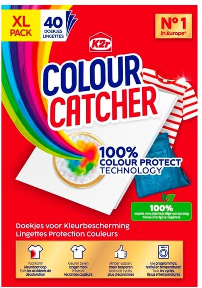 K2r Colour Catcher Anti-Kleurdoorloopdoekjes - 40 Stuks | Voorkom Kleurdoorloop en Bescherm Kleuren in de Was