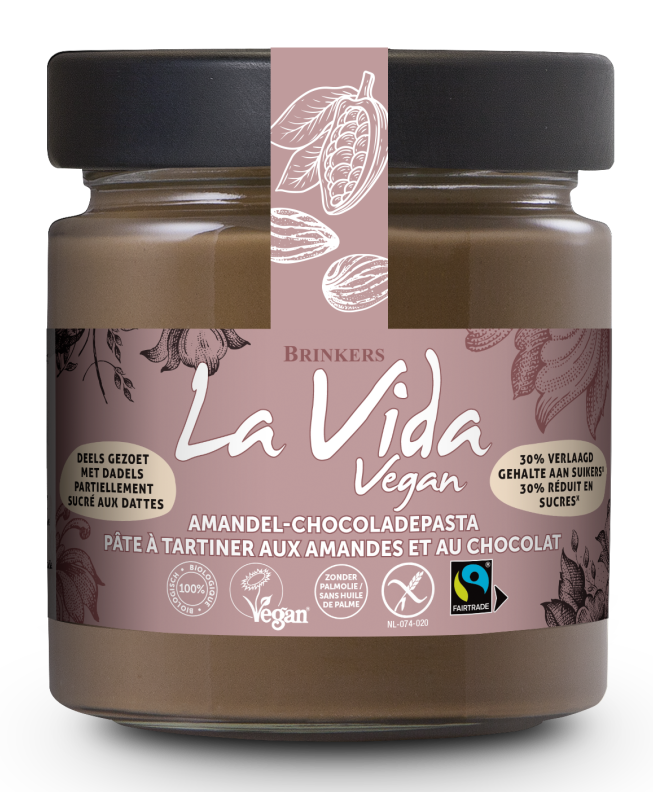 La Vida Vegan Amandel Chocoladepasta In Suiker Verminderd