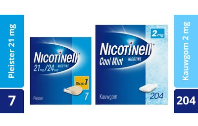 Nicotinell Combinatie therapie - Pleister 21 mg (7st) en Kauwgom Cool Mint 2 mg (204st) -