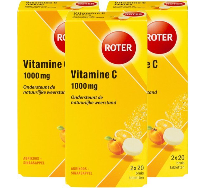 Roter Vitamine C 1000 mg - Vitaminen - Abrikoos-Sinaasappel - 3 pack - 120 bruistabletten