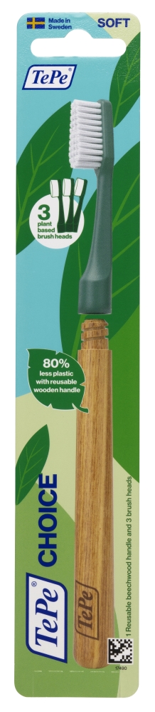 TePe Choice™ Tandenborstel – duurzame tandenborstel – met drie vervangbare tandenborstel opzetborstels – Groen