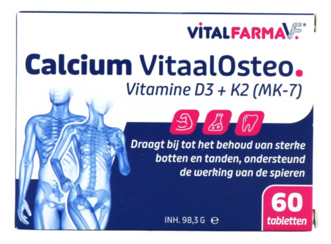 Calcium Vitaal Osteo - Vitamine D3 - Vitamine k2 - Voedingsupplement - Behoud van sterke botten en tanden - Vitalfarma - Vitamines