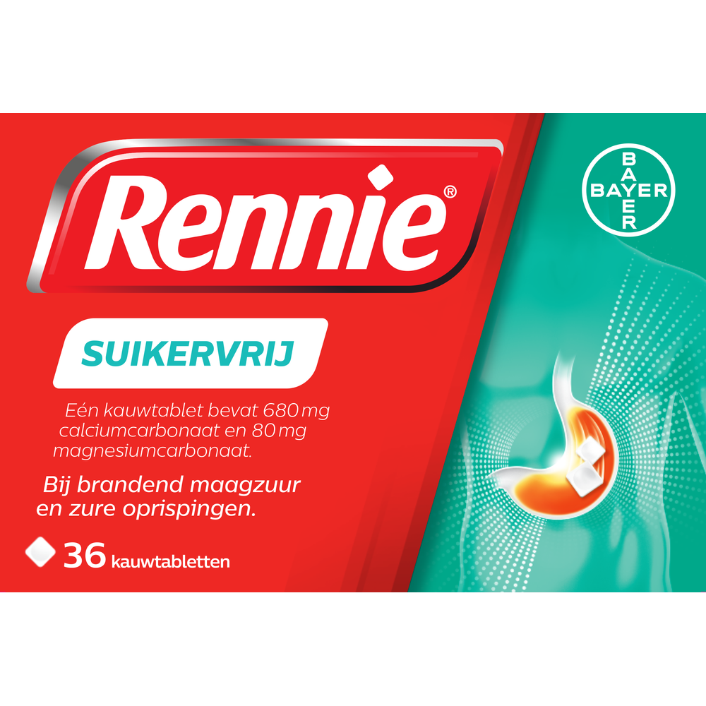 Image of Rennie Suikervrij kauwtabletten bij brandend maagzuur,