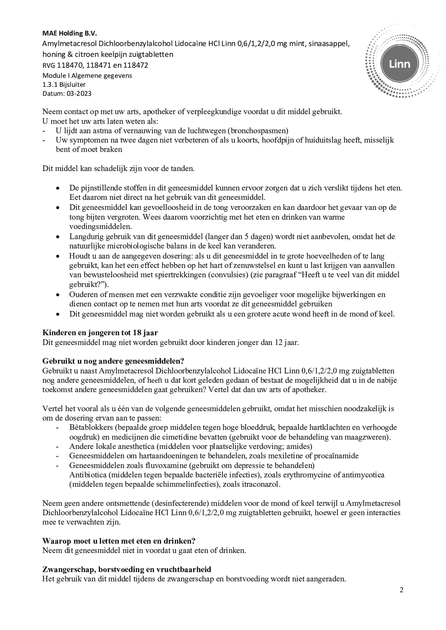 Keelpijn Zuigtabletten Honing & Citroen afbeelding van document #2, bijsluiter