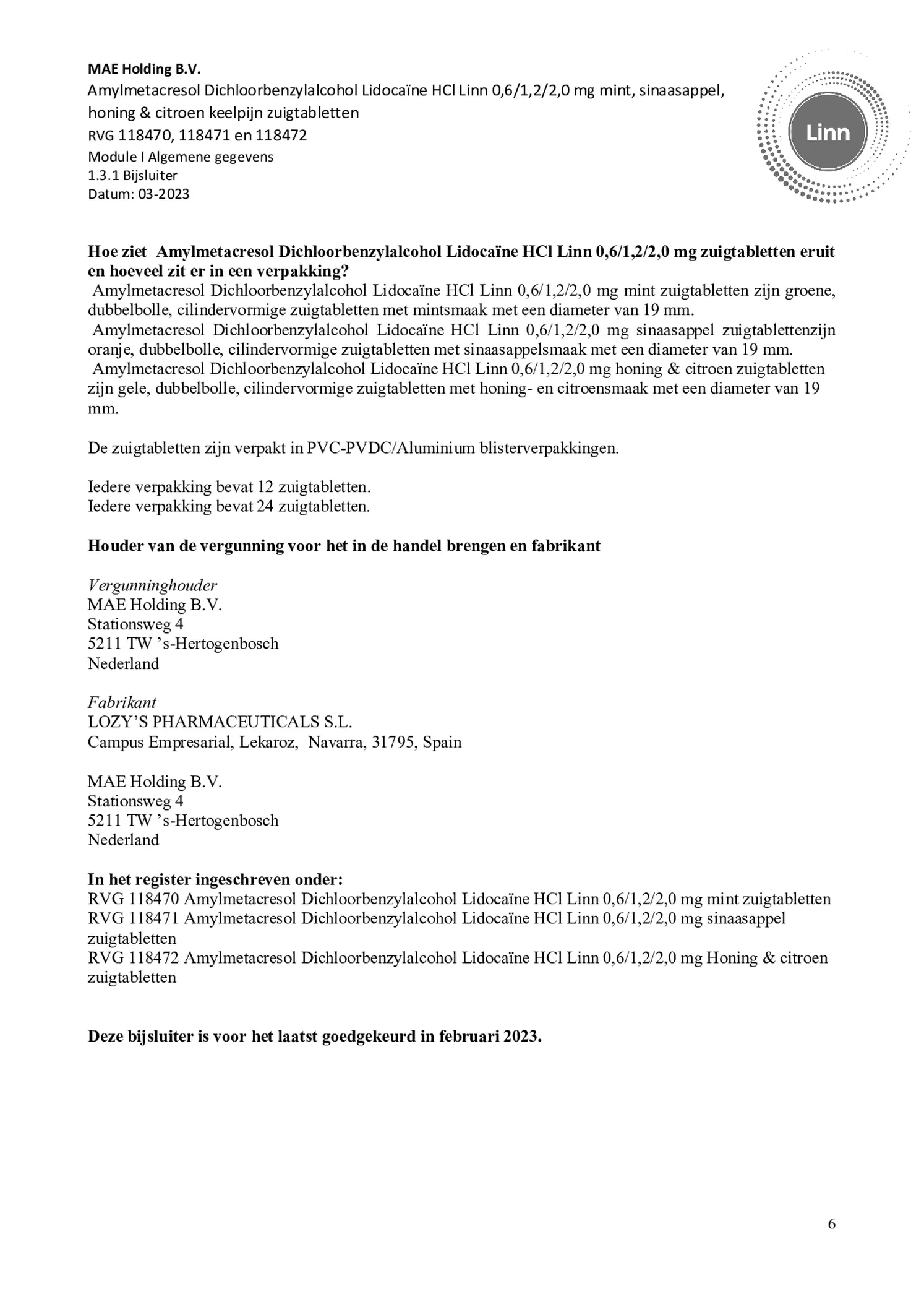 Keelpijn Zuigtabletten Honing & Citroen afbeelding van document #6, bijsluiter