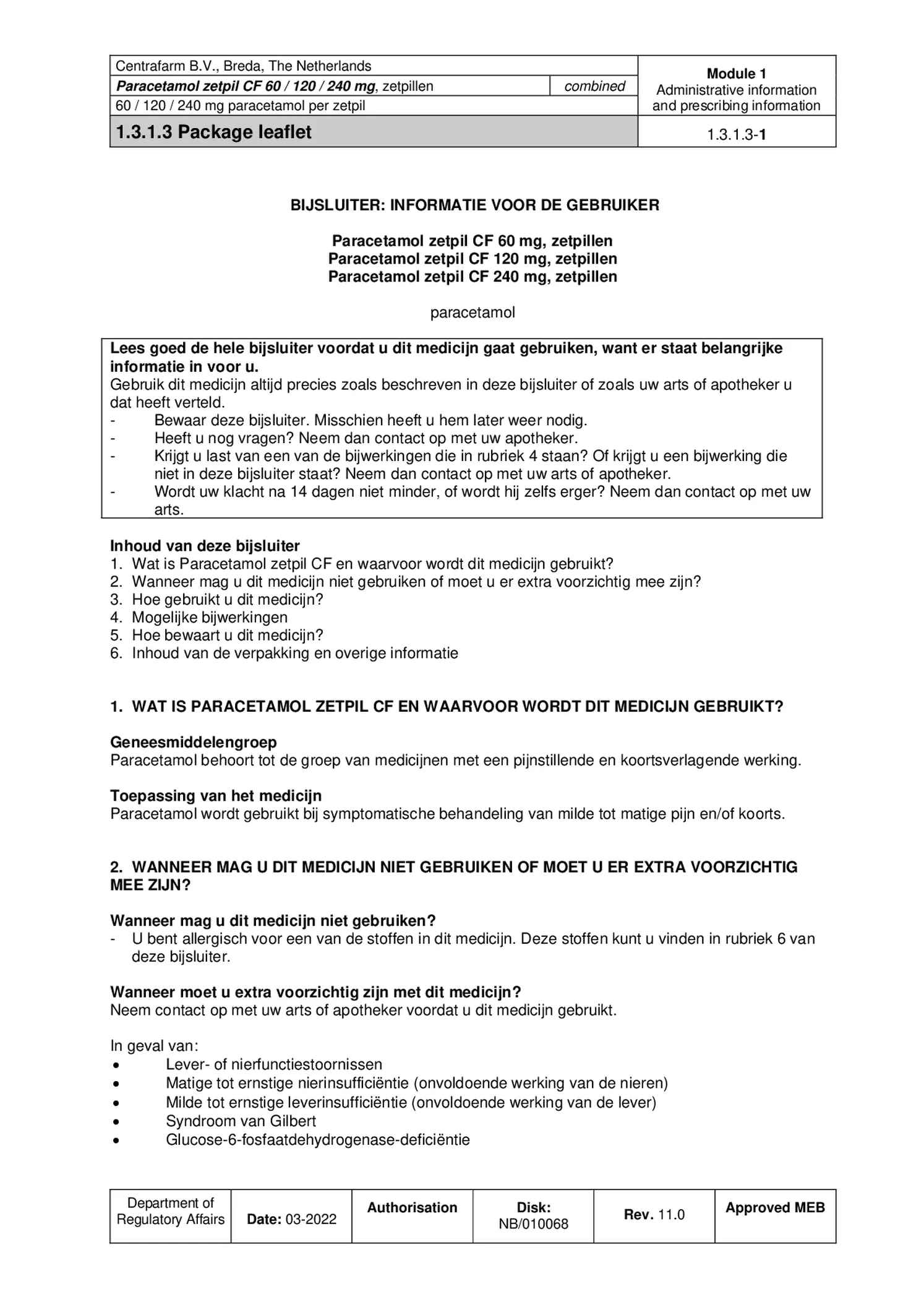 Paracetamol 240mg Zetpillen afbeelding van document #1, bijsluiter