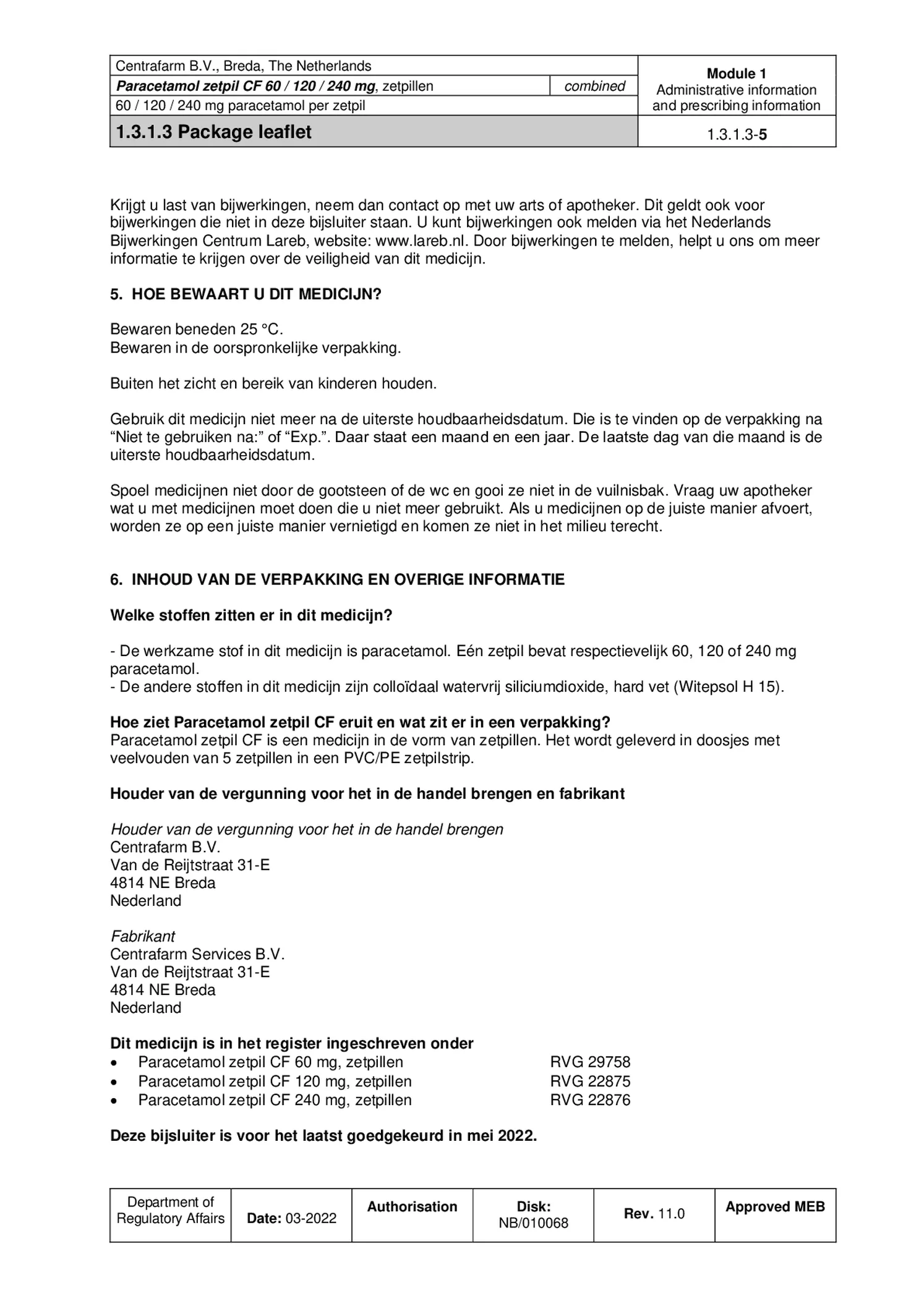 Paracetamol 240mg Zetpillen afbeelding van document #5, bijsluiter