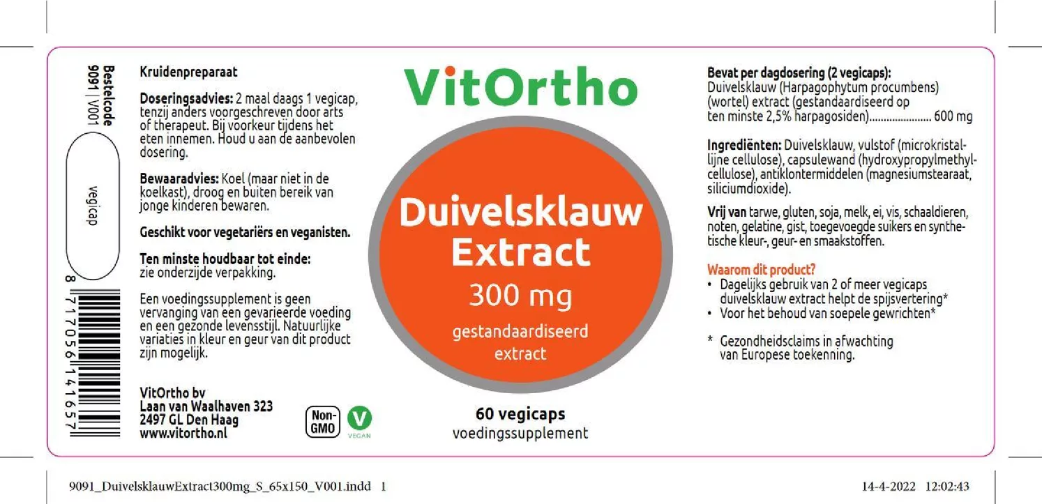 Duivelsklauw Extract 300mg Vegicaps afbeelding van document #1, etiket