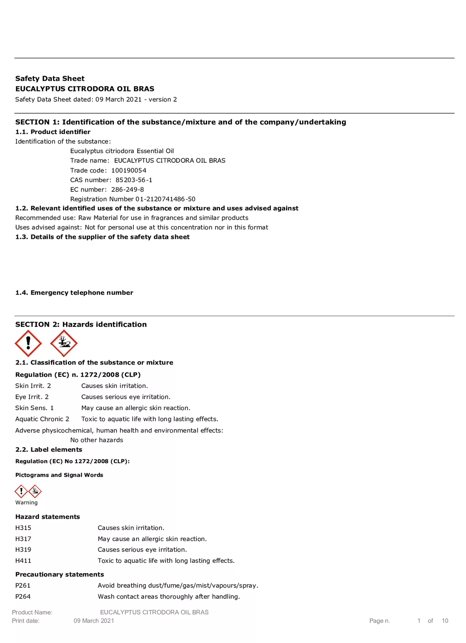 Essentiële Olie Citroen Eucalyptus afbeelding van document #1, etiket