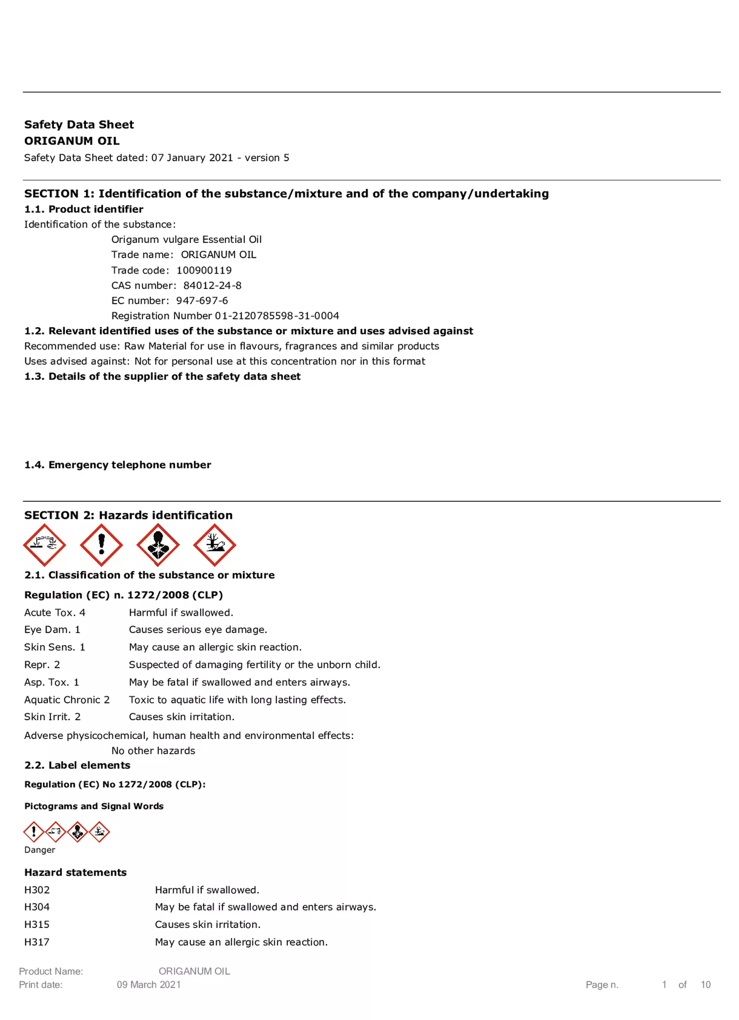 Essentiële Olie Oregano afbeelding van document #1, etiket