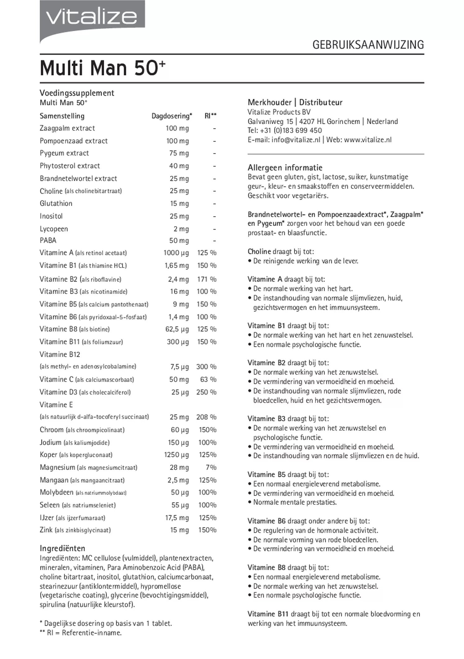 Multi Man 50+ Compleet Tabletten afbeelding van document #1, gebruiksaanwijzing