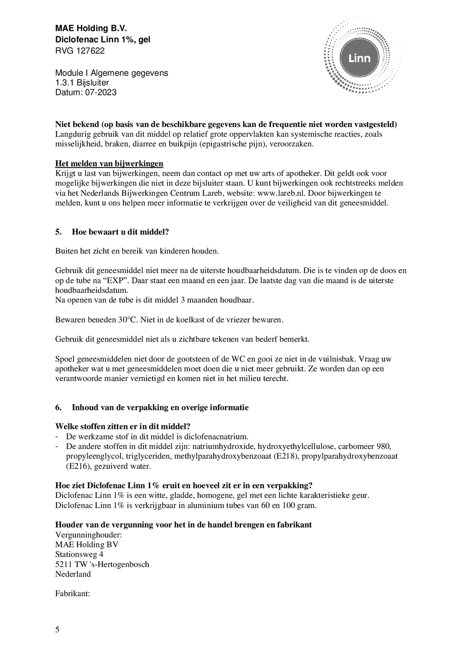 Diclofenac 1% Gel afbeelding van document #5, bijsluiter