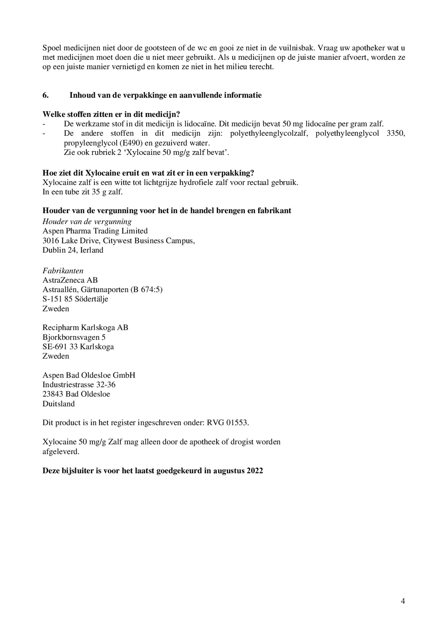 Aspen Xylocaine Lidocaïne 5% Zalf afbeelding van document #4, bijsluiter