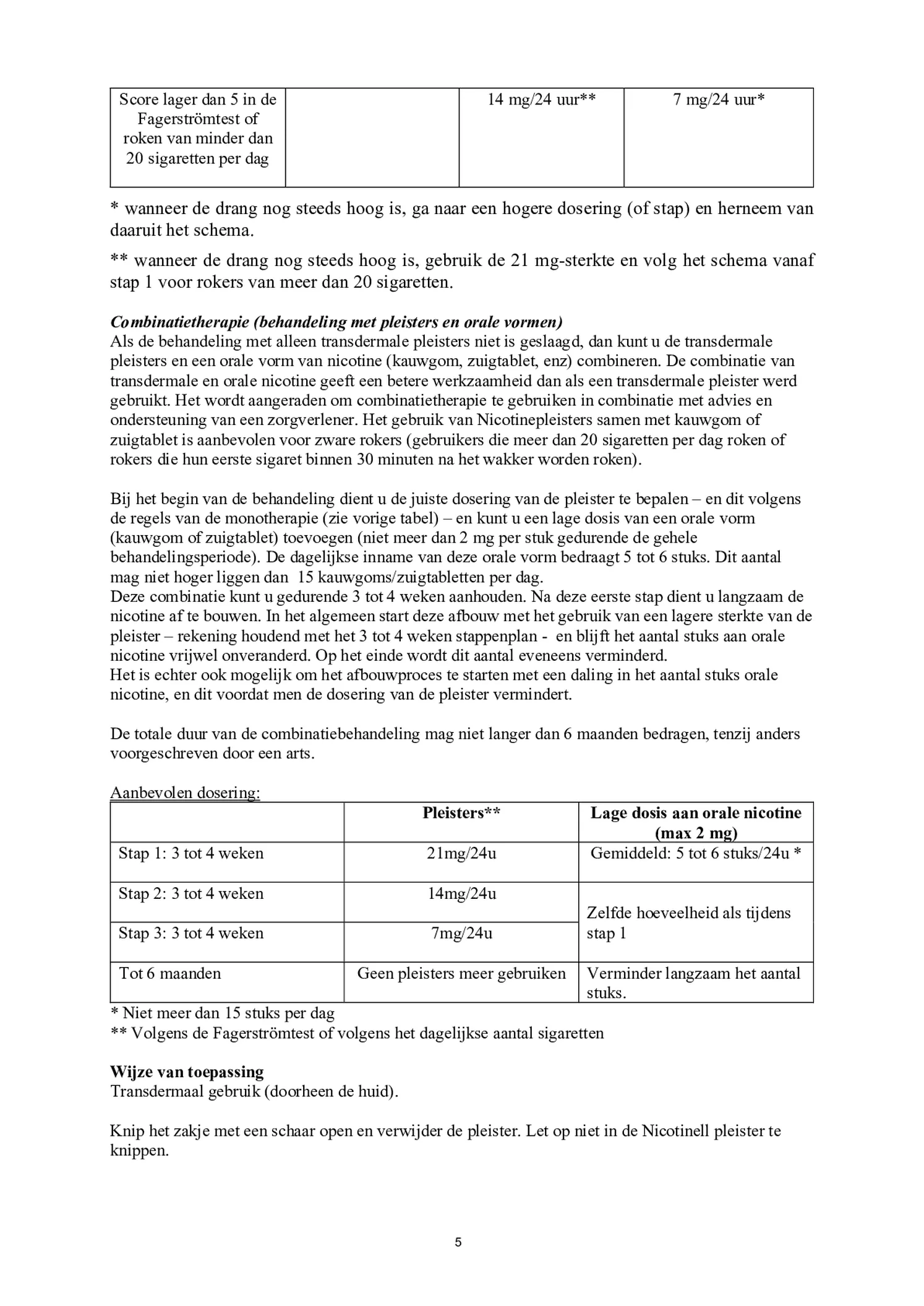 Pleisters Combi voor matige/ lichte roker - 14 mg + 7 mg - afbeelding van document #5, bijsluiter