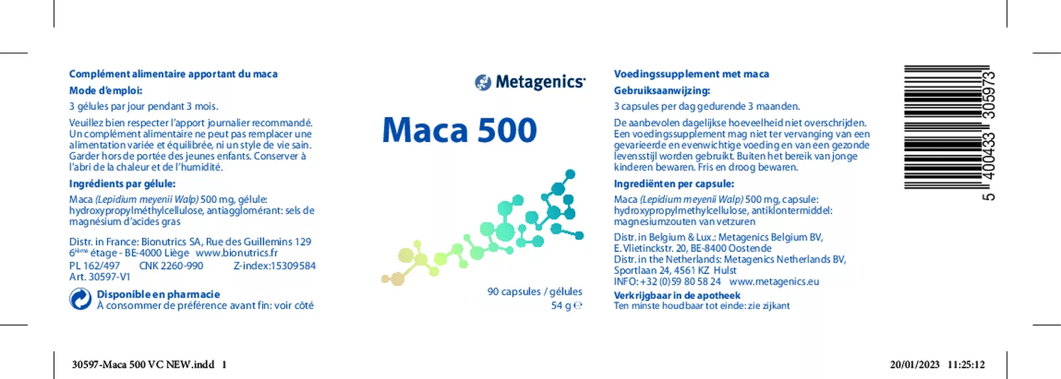 Maca 500 Capsules afbeelding van document #1, etiket