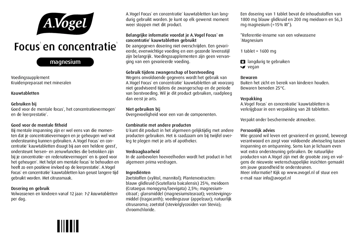 Focus¹ En Concentratie¹ Kauwtabletten afbeelding van document #1, gebruiksaanwijzing