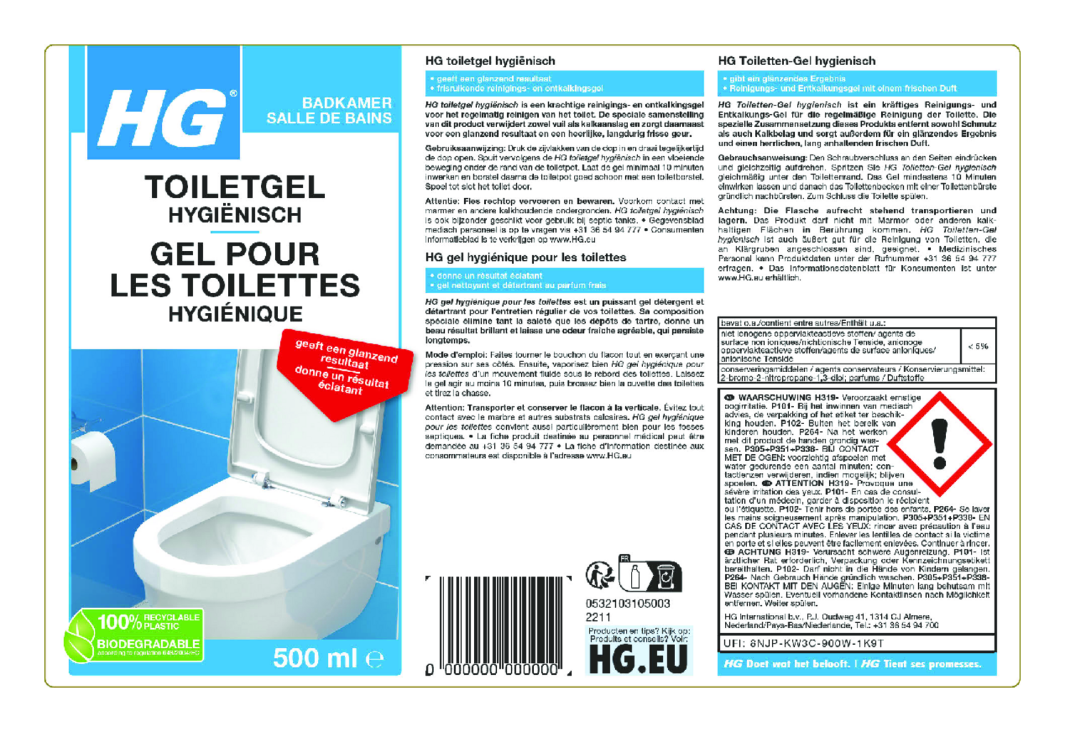 HG - Gel Hygiénique pour les Toilettes