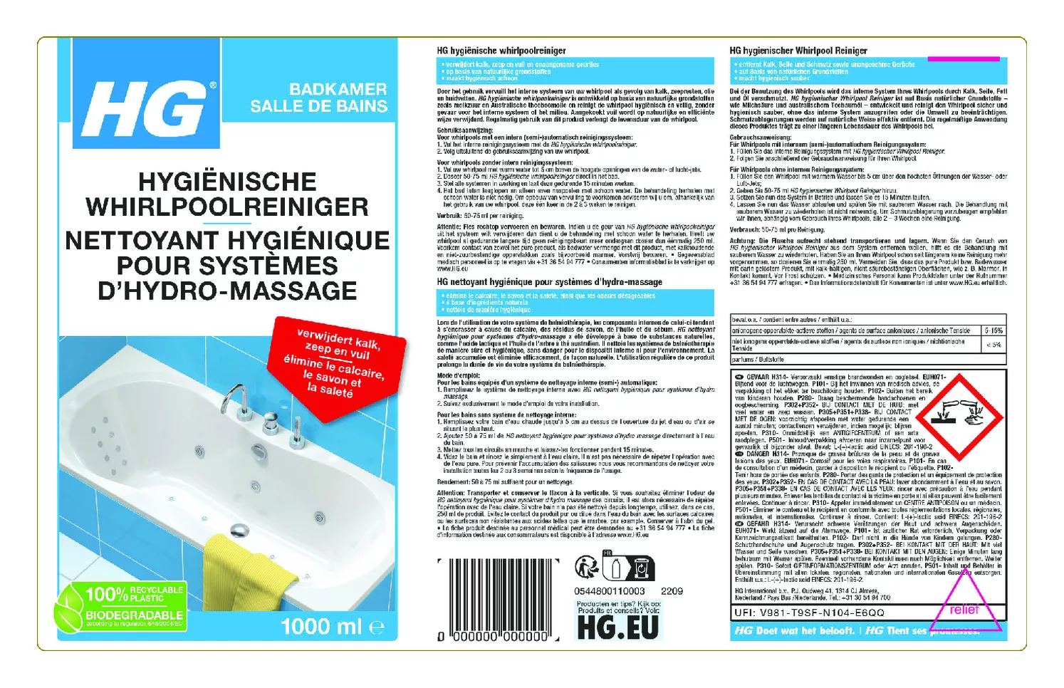 Badkamer Hygiënische Whirlpool Reiniger afbeelding van document #1, etiket