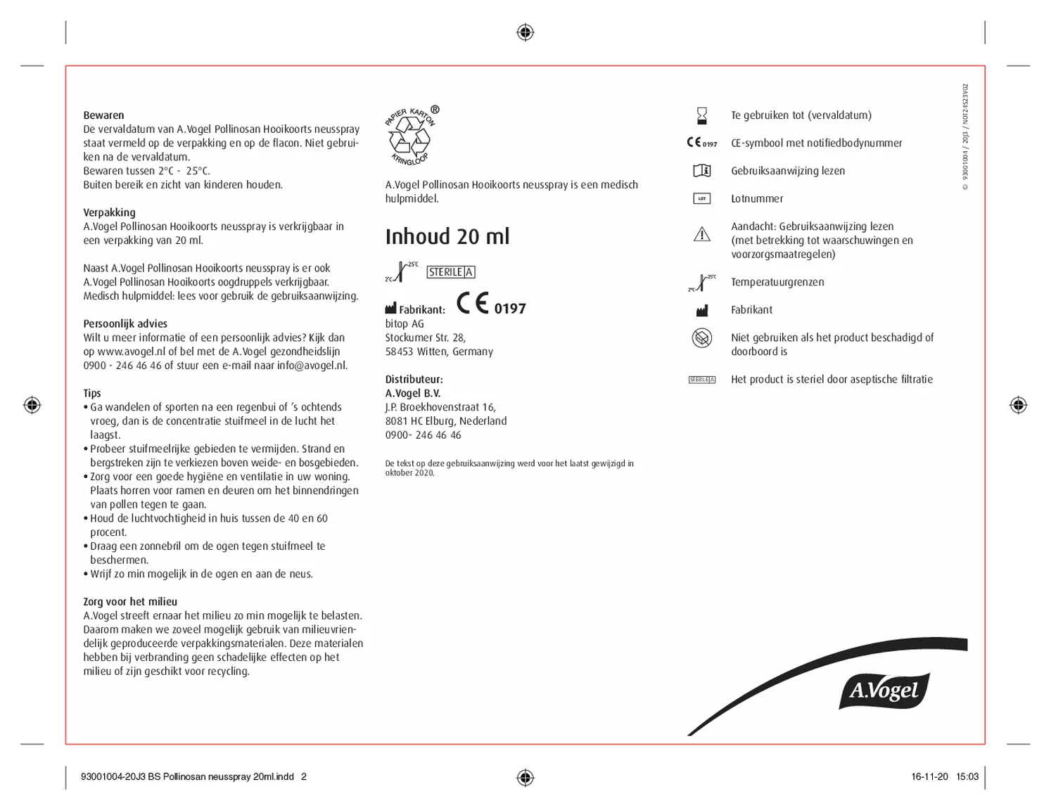 Pollinosan Hooikoorts Oogdruppels 10ML + Neusspray 20ML Combiverpakking - afbeelding van document #2, gebruiksaanwijzing