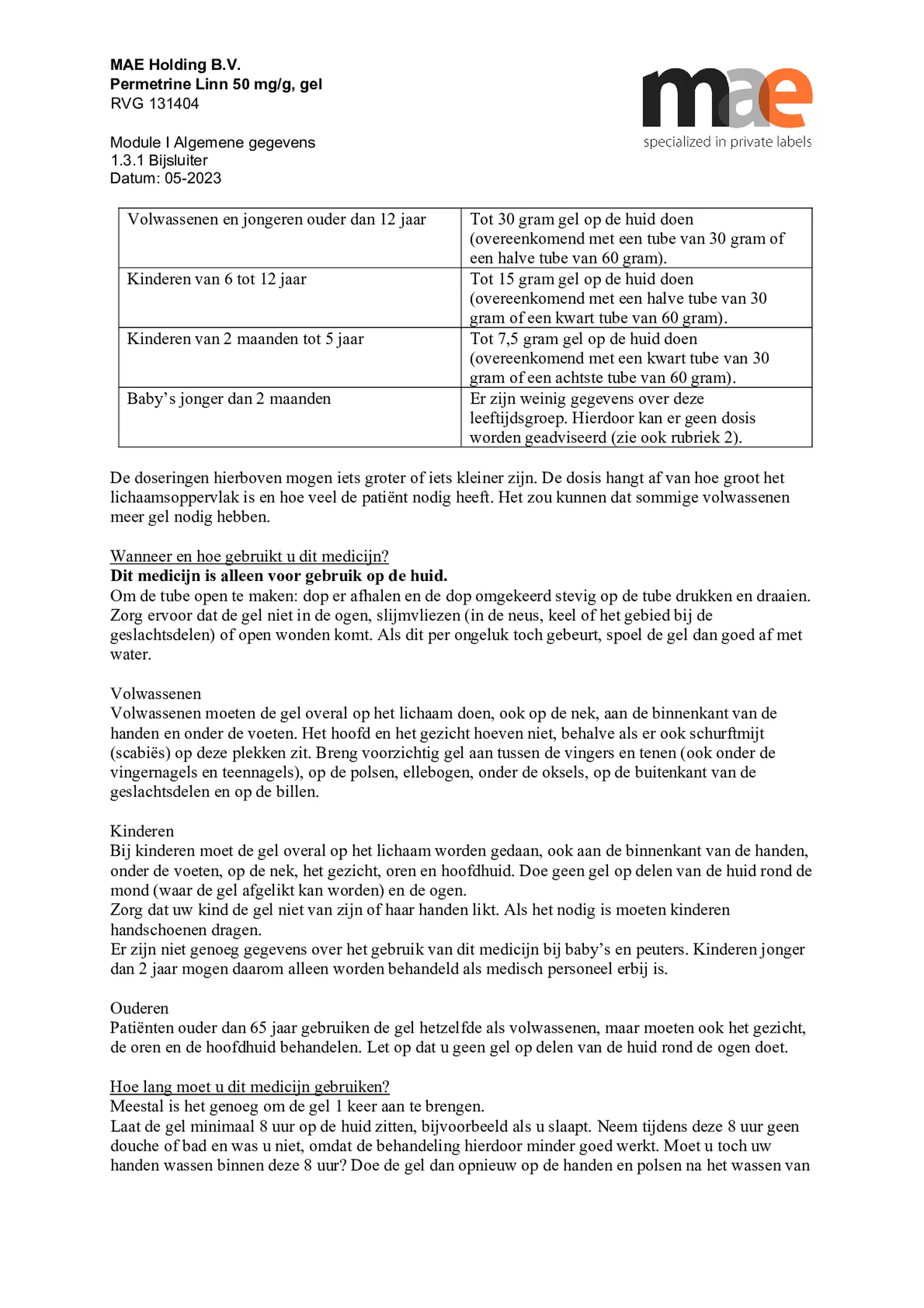 Permetrine 50 mg/g Gel afbeelding van document #3, bijsluiter