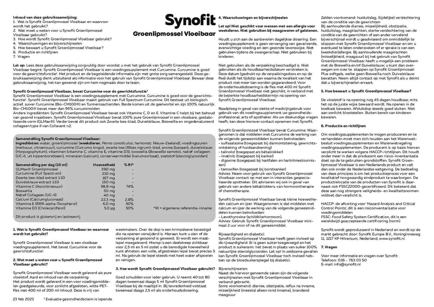 Groenlipmossel Vloeibaar afbeelding van document #1, gebruiksaanwijzing