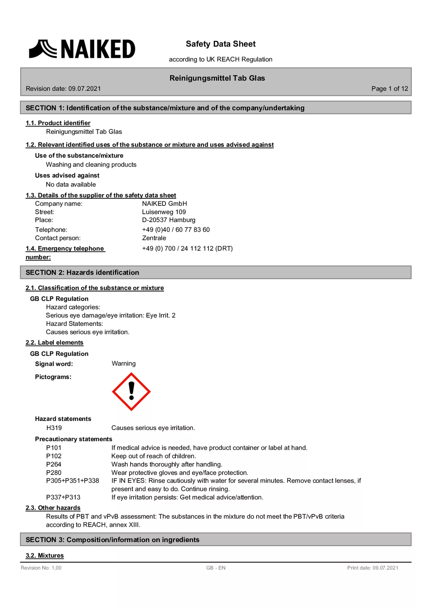 Glasreiniger Tablet afbeelding van document #1, informatiefolder