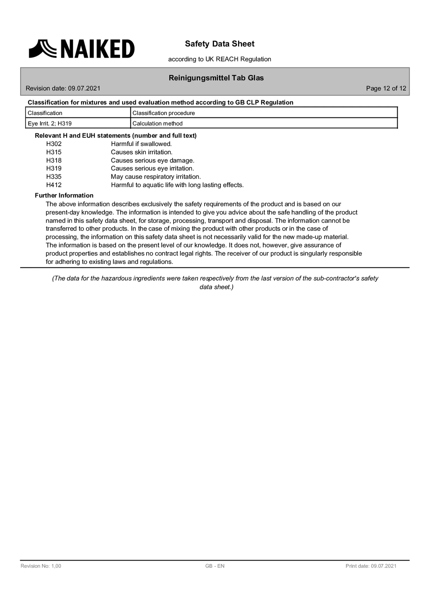 Glasreiniger Tablet afbeelding van document #12, informatiefolder