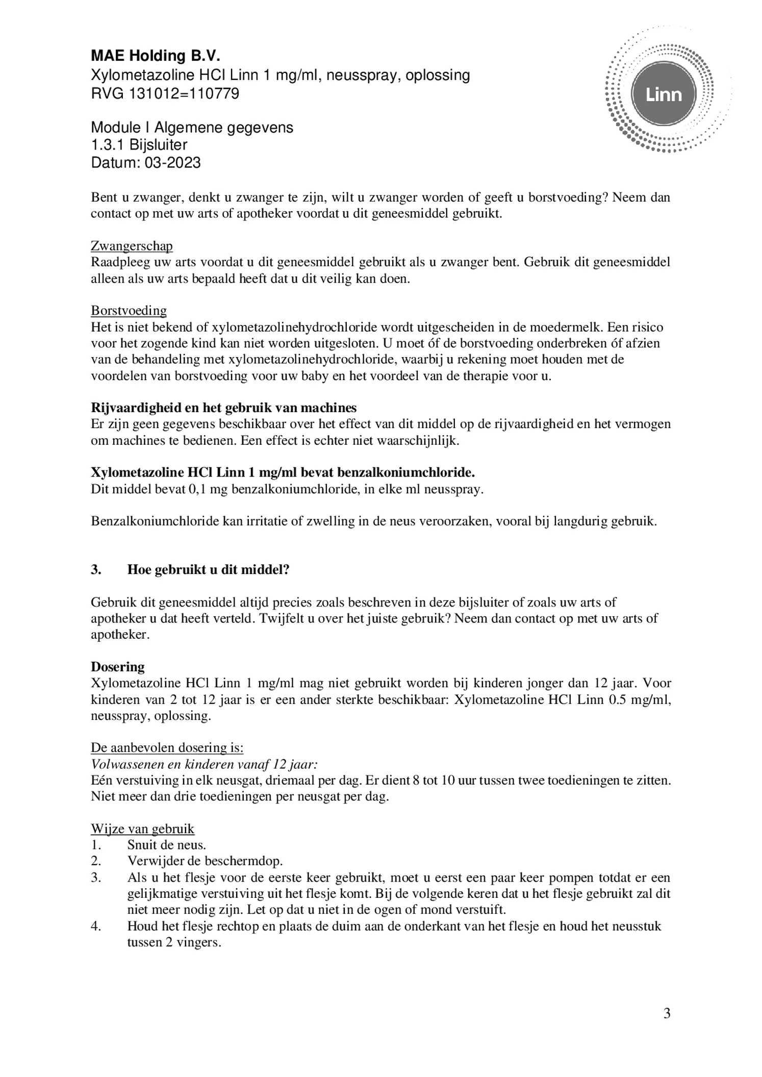 Xylometazoline 1mg/ml Neusspray afbeelding van document #3, bijsluiter