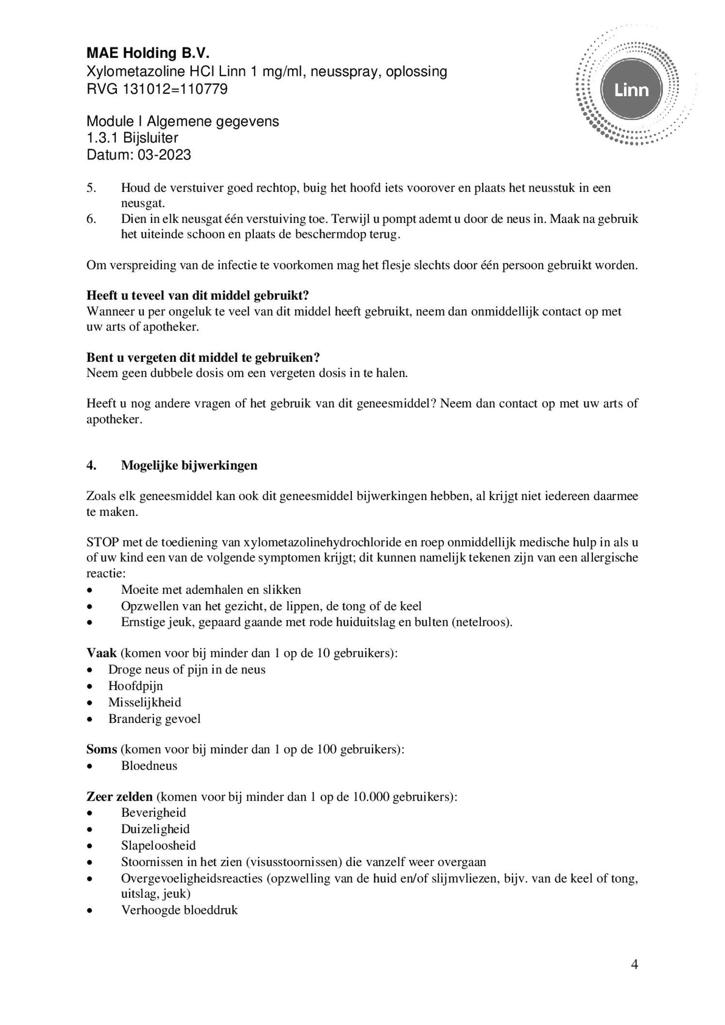 Xylometazoline 1mg/ml Neusspray afbeelding van document #4, bijsluiter