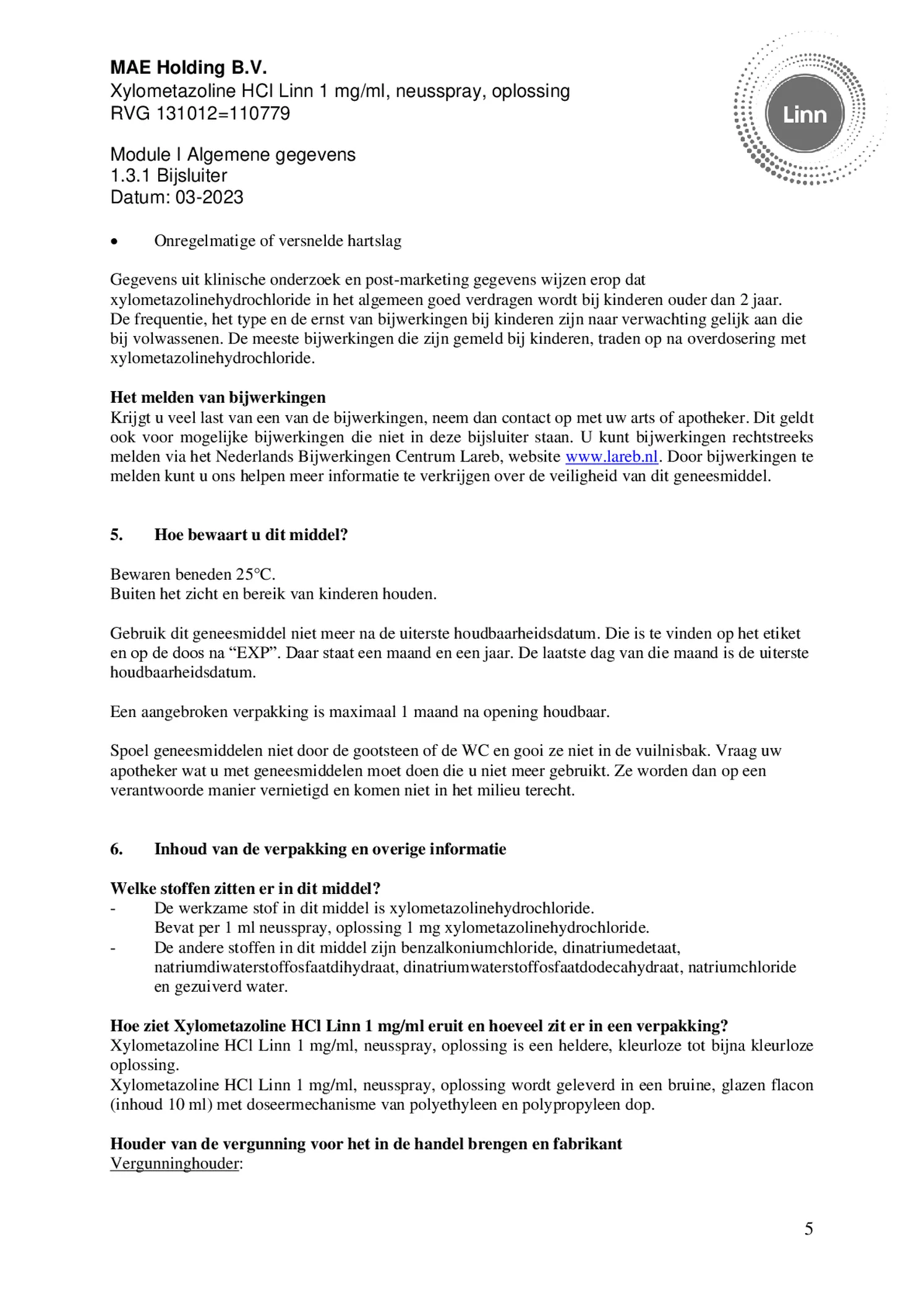 Xylometazoline 1mg/ml Neusspray afbeelding van document #5, bijsluiter