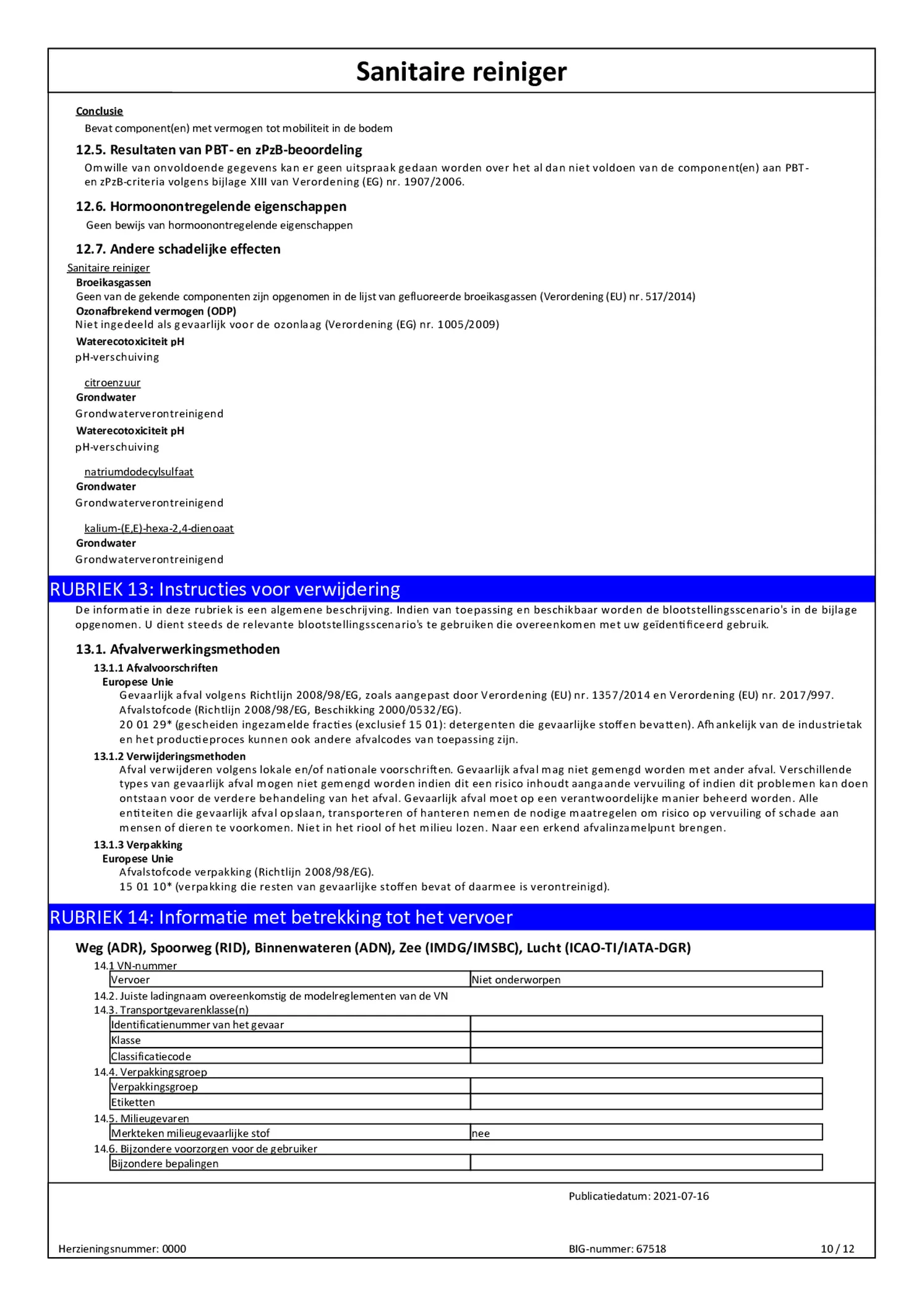 Badkamer Reiniger Navulling afbeelding van document #10, bijsluiter