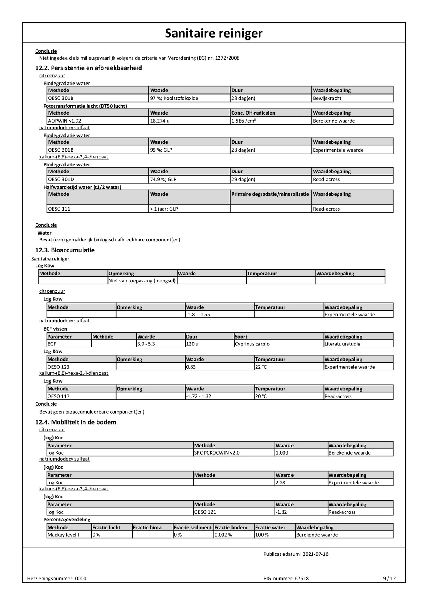 Badkamer Reiniger Navulling afbeelding van document #9, bijsluiter