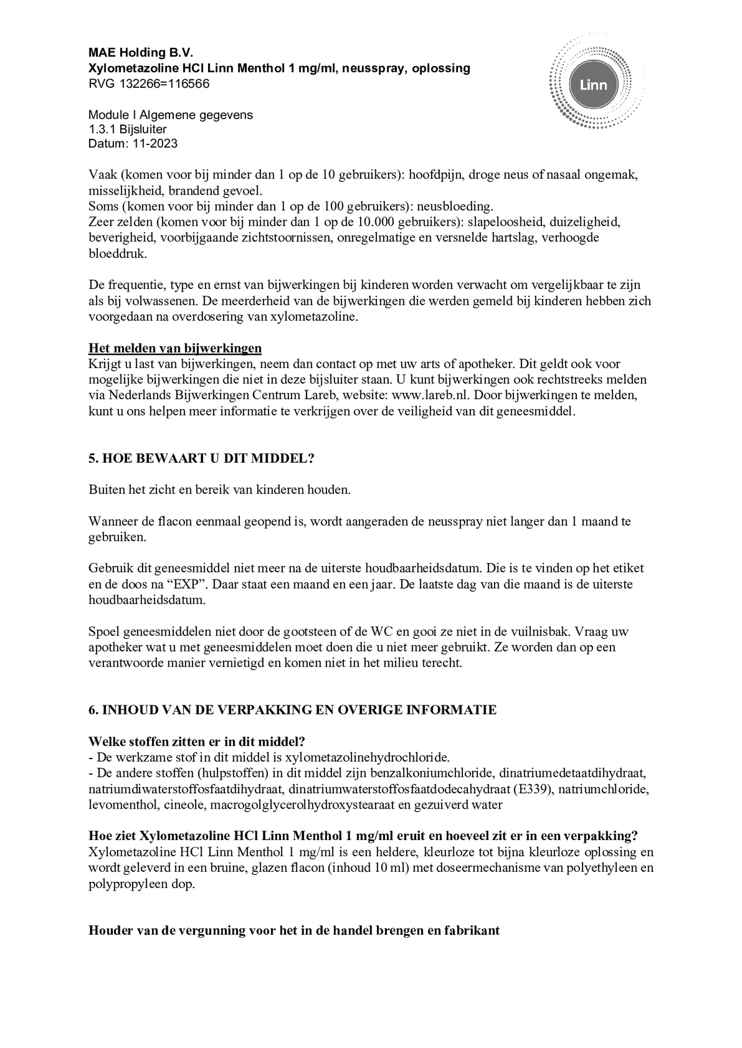 Xylometazoline 1mg/ml Menthol Neusspray afbeelding van document #5, bijsluiter