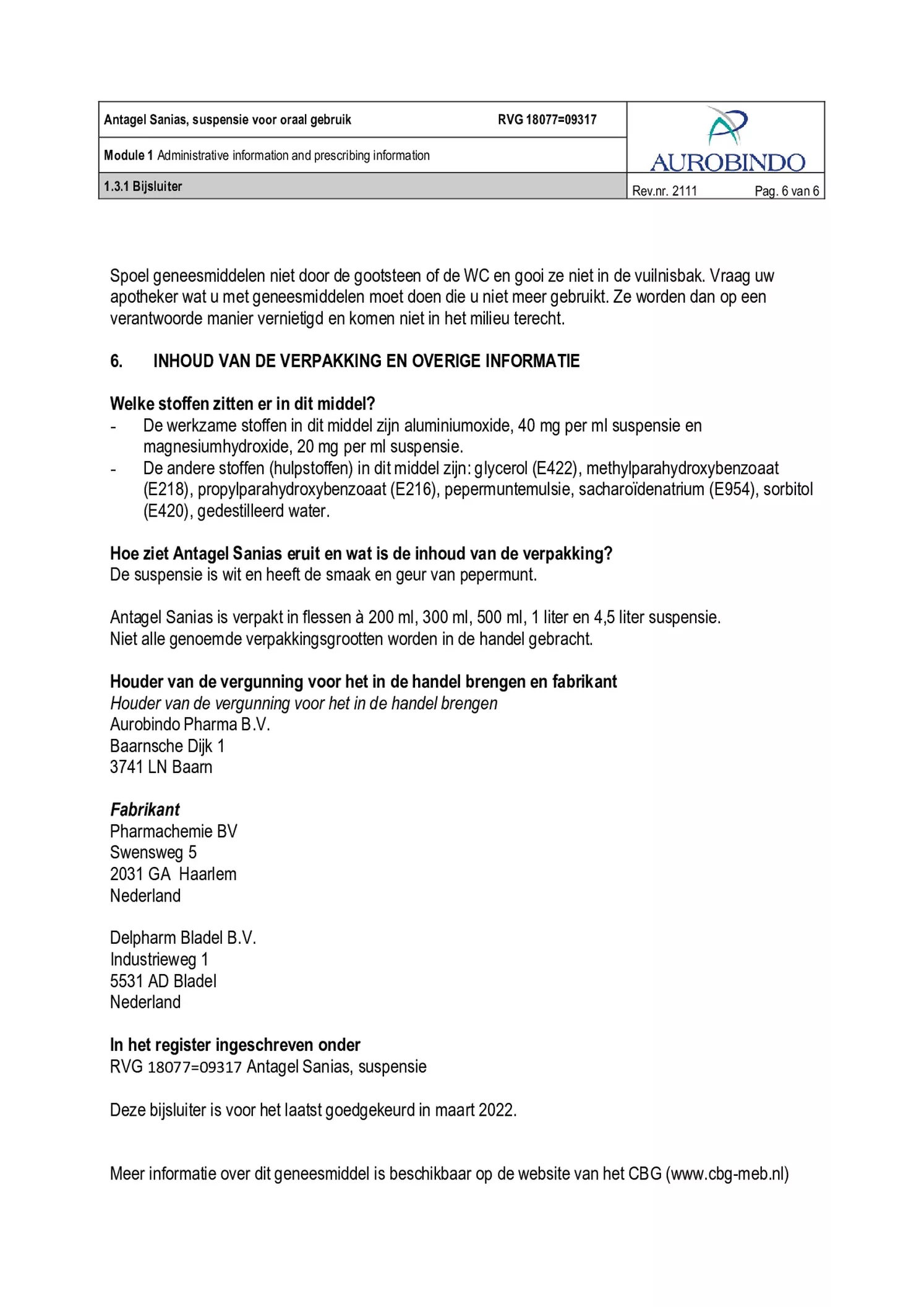 Antagel Sanias Suspensie afbeelding van document #6, bijsluiter