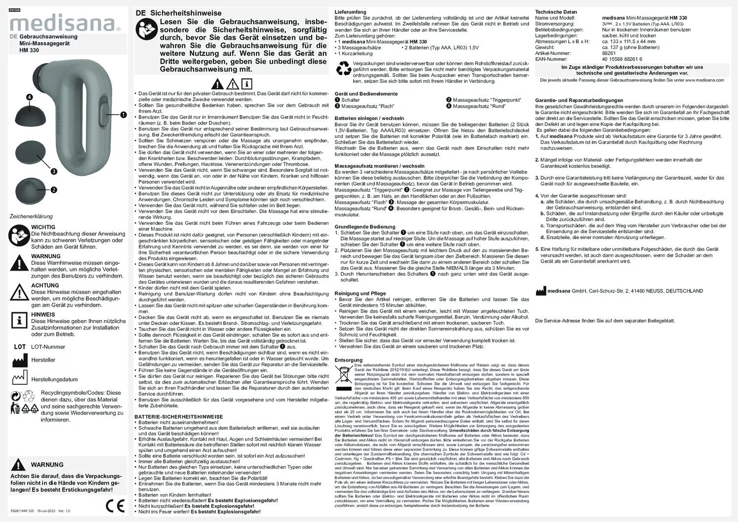 HM 330 Mini Hand Massage afbeelding van document #1, gebruiksaanwijzing