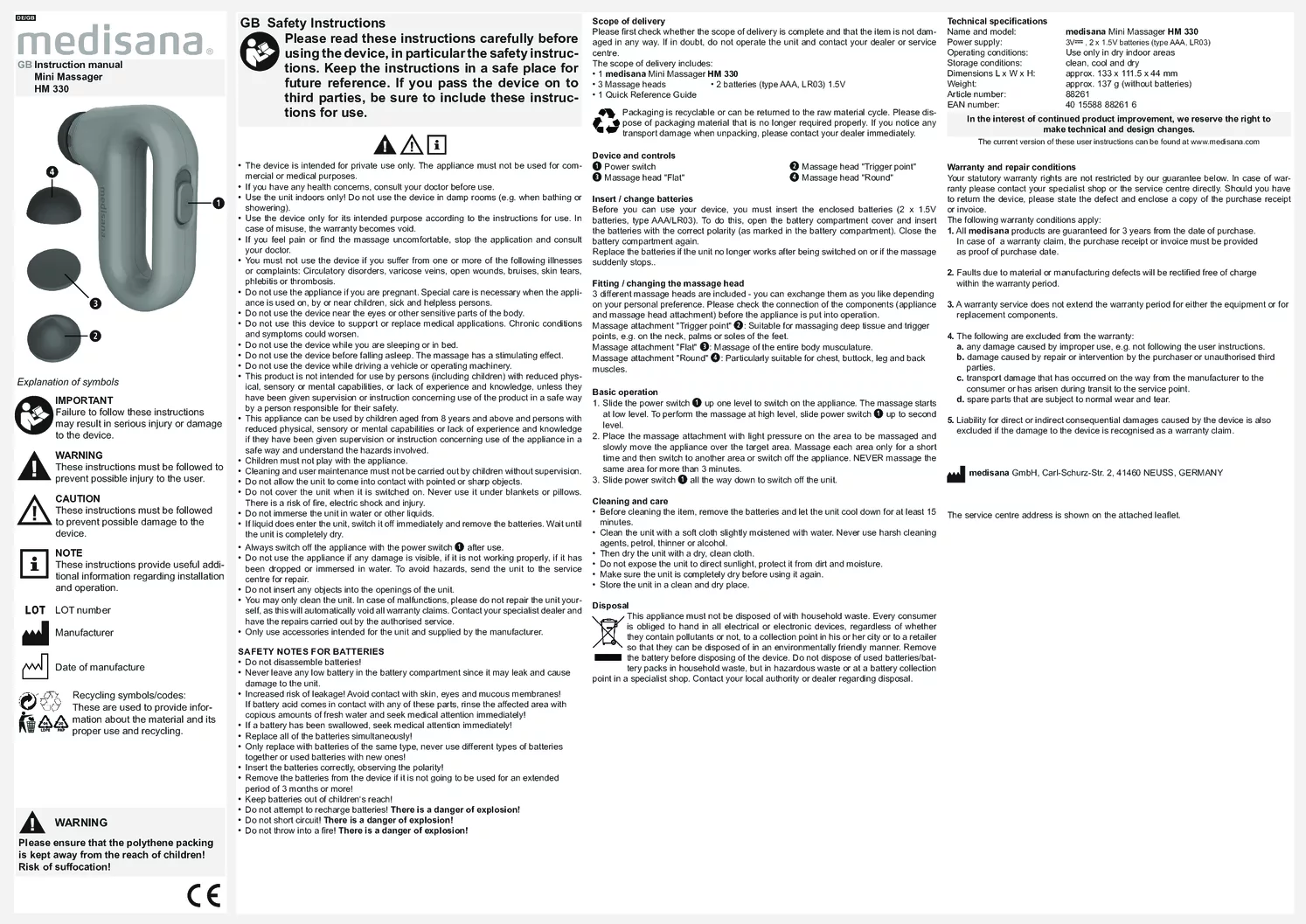 HM 330 Mini Hand Massage afbeelding van document #2, gebruiksaanwijzing